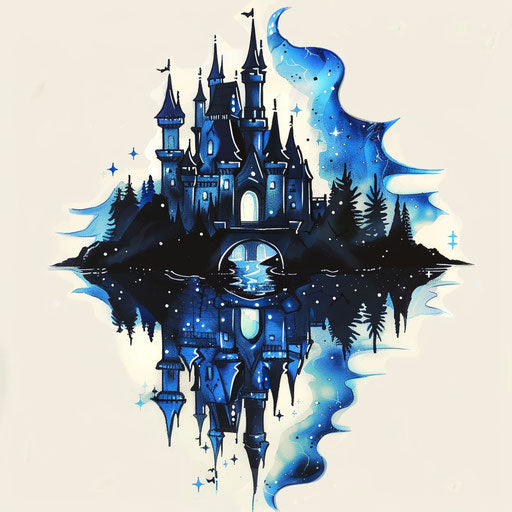 Castle at twilight with stars in a serene style