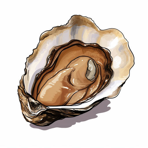 Oyster illustration in the style of Chiaroscuro Art, on white background