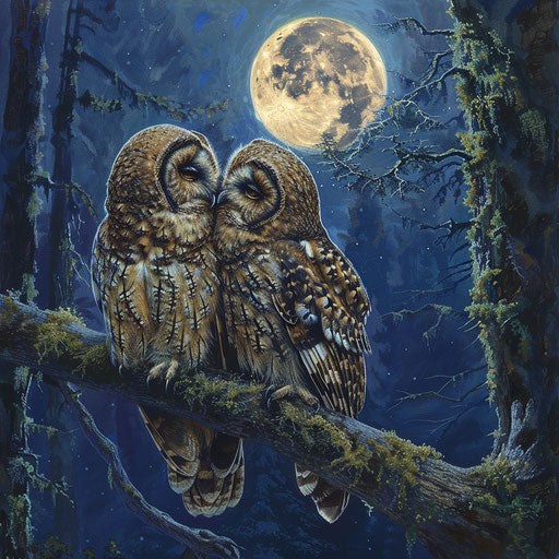 Two northern spotted owls on a gnarled tree branch