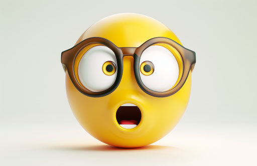 3D shocked emoji face with glasses on white background