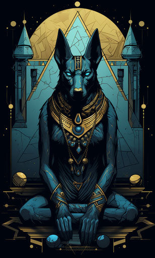 Egyptian dog and objects, colorful cartoon style