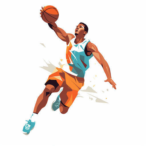 Playing basketball in Minimalist style on white background