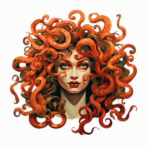 Medusa illustration in the style of Oil painting, on white background