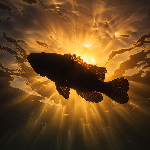 Silhouette of a Warsaw grouper at dawn over the ocean