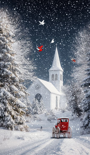 Winter magic under the stars: Christmas scene with carriage and snow-covered trees