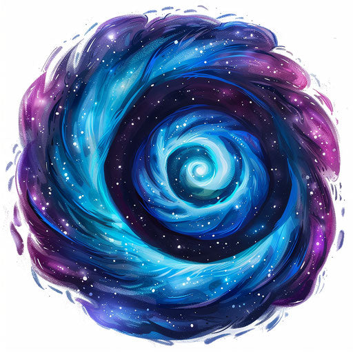 Esoteric spiral galaxy tattoo, vibrant blues and purples