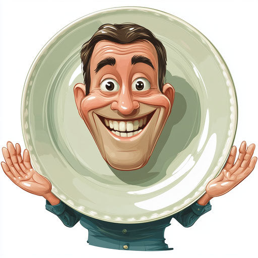 Humorous caricature of a plate with human characteristics