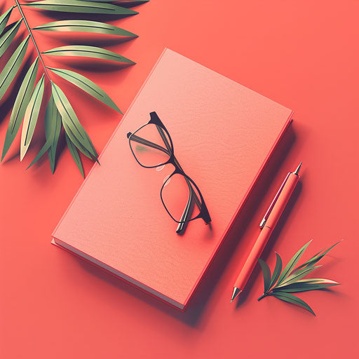 Realistic agenda clipart on a flat, vibrant coral background
