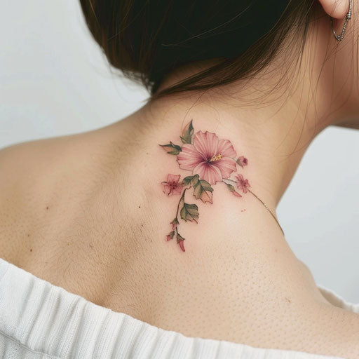 Delicate Korean tattoo with national flower on white background