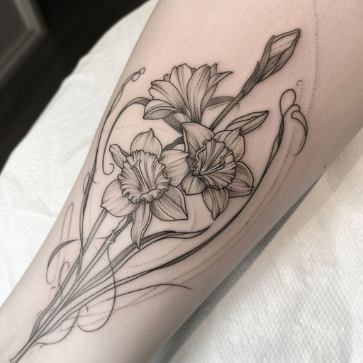 Art Nouveau-inspired narcissus flower tattoo