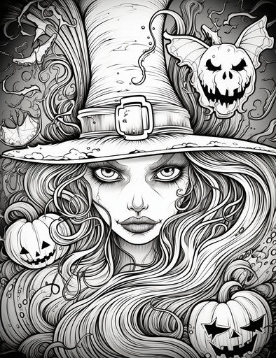 Free Halloween Pumpkin Coloring Pages Scary Witch Coloring Playful whimsy, fantastical elements