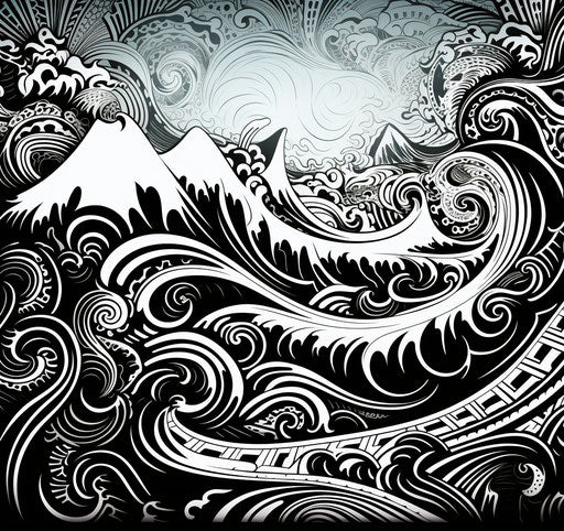 Detailed stippling, traditional oceanic art, colorful complexity