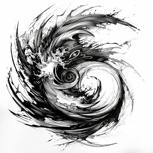 Dynamic flat tattoo sketch of a swirling storm system