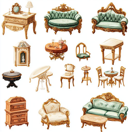 Realistic miniature dollhouse furniture, high resolution, no background, isolated