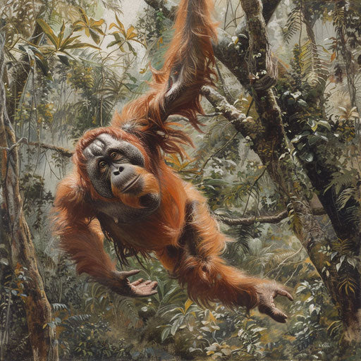 Tapanuli orangutan leaping with grace between trees