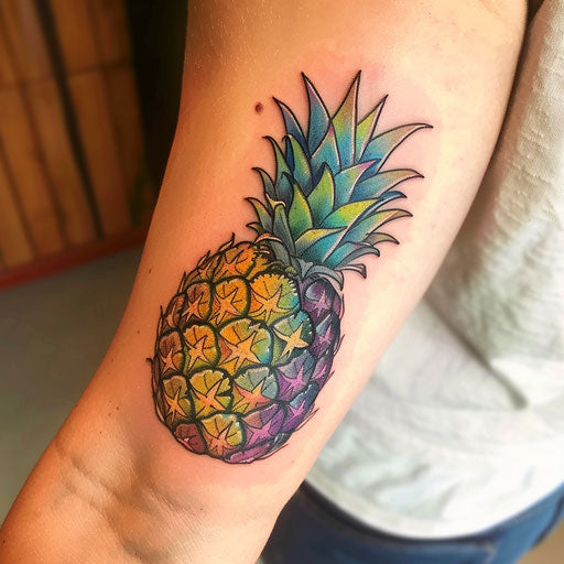 Retro-inspired pineapple tattoo with a pop art flair