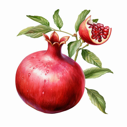Pomegranate clipart in the style of Oil painting, on a white background