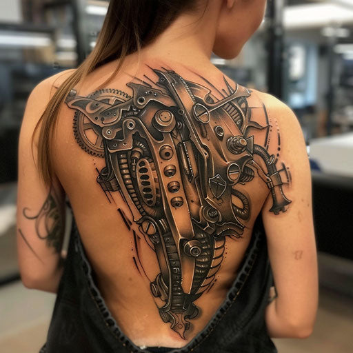 Female tattoos with mechanical elements