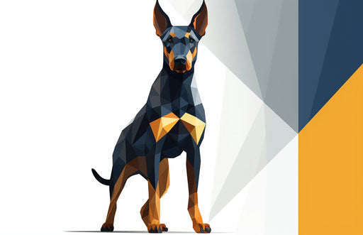 Doberman dog in dark gold and dark blue on white background