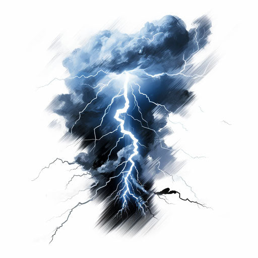 Thunder illustration in the style of Chiaroscuro Art, on white background