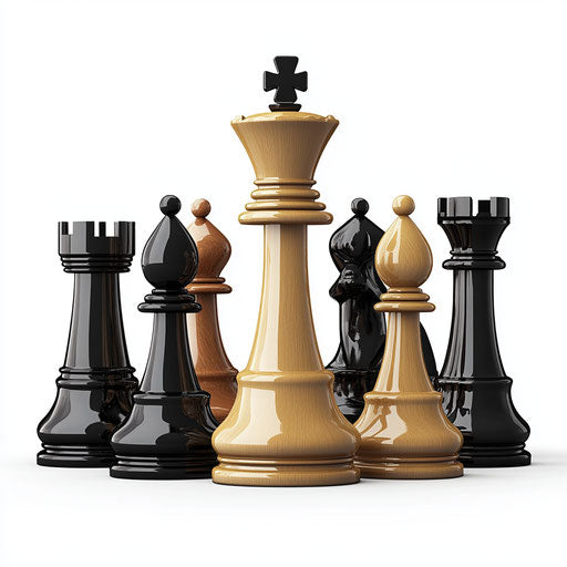 3D Chess Set on flat white background, isolated clipart