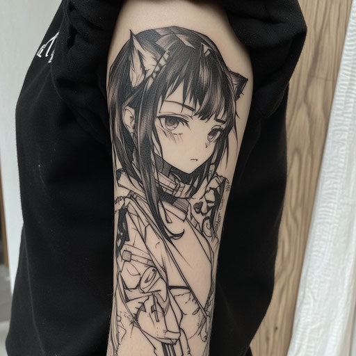 Arm tattoo in Humberto Ramos style with anime heroine