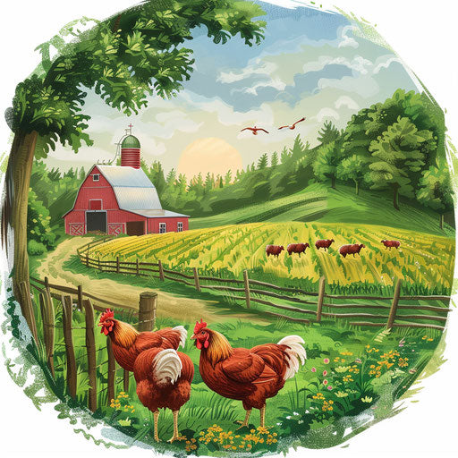 Realistic farm illustration with random background
