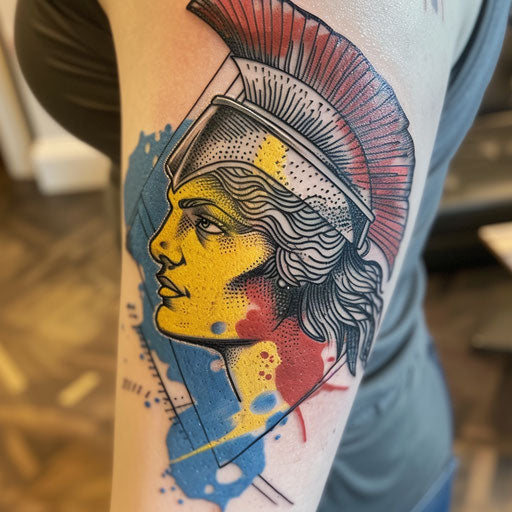 Athena in pop art style tattoo on white background