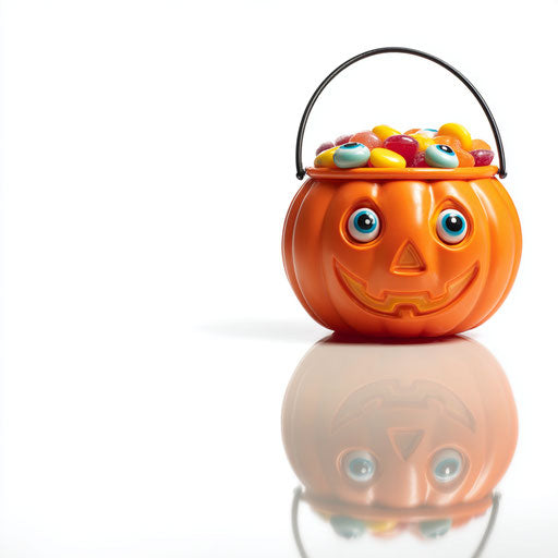 A Halloween bucket filled with eyeball candies