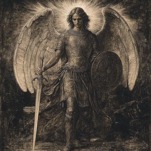 Guardian angel confronting a dark figure