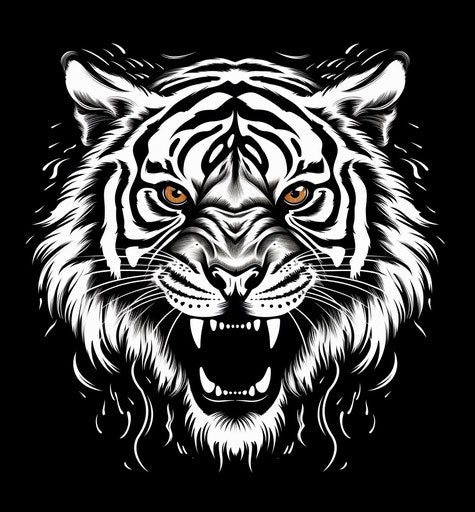 Black and white tiger head vector