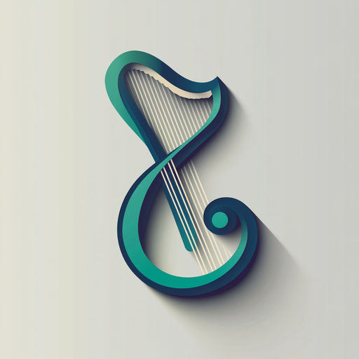 Minimalist music logo with abstract harp and note symbol