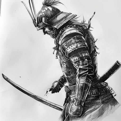 Elegant samurai warrior, detailed tattoo sketch