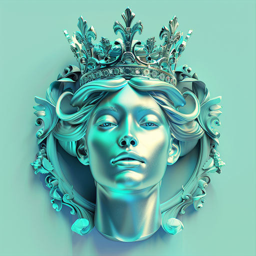 Realistic queen clipart on flat, serene aqua background