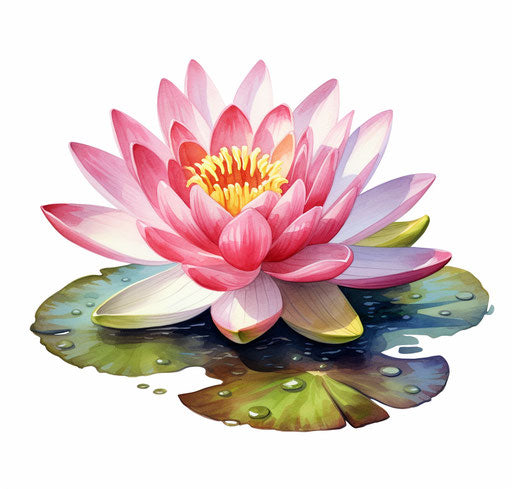 Water lily flower watercolor isolated on white background