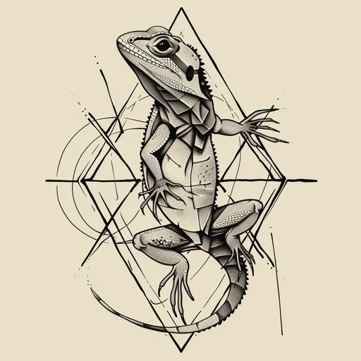 Flat tattoo sketch of a geometric lizard