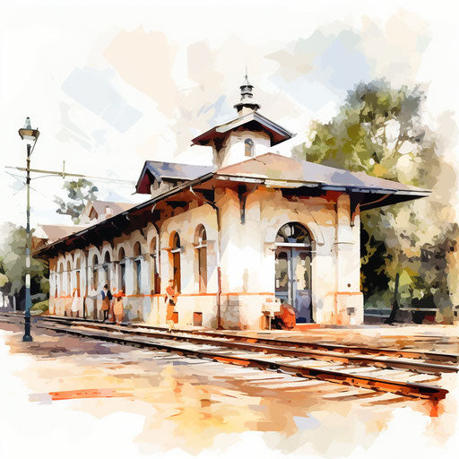 Train station illustration in Impressionistic Art style