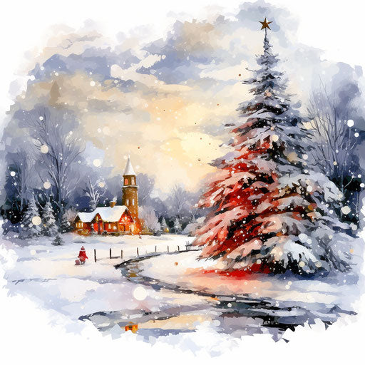 Christmas pictures in the style of Impressionistic Art, on white background