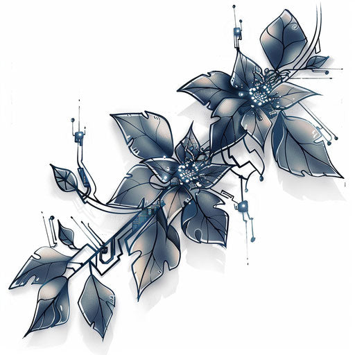A futuristic and cyberpunk vine tattoo design