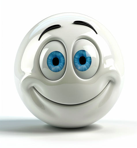 White smile emoticon face with blue eyes