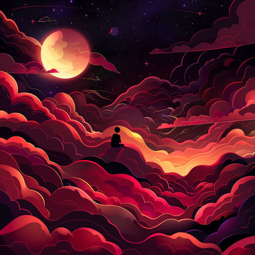 Flat deep maroon background featuring dream clipart in a photo realistic depiction, highlighted with dynamic shadows and bright accents