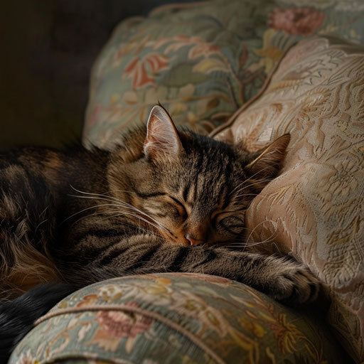 Brown cat sleeping on a couch