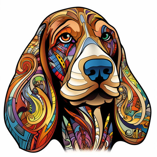 Basset hound coloring book, tribal abstraction, light amber