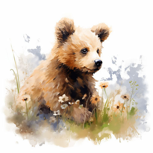 Adorable bear illustration in the Impressionistic Art style, on white background