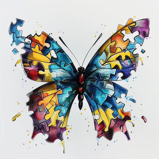 Colorful autism puzzle butterfly