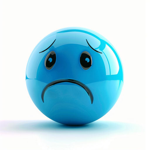 Sad blue smiley face on white background
