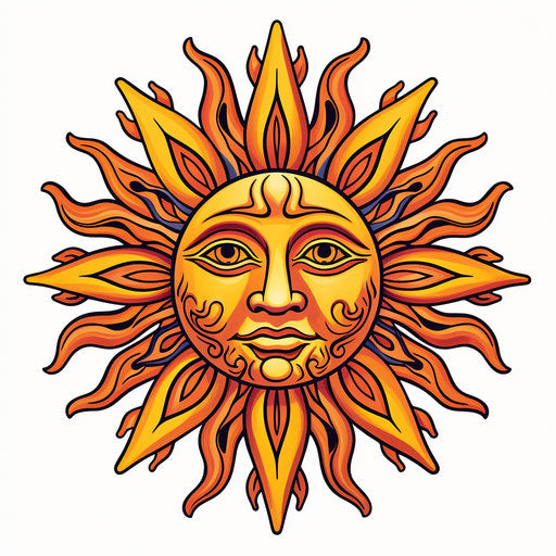 Sun Face Coloring Page: Golden Age Illustrations Style