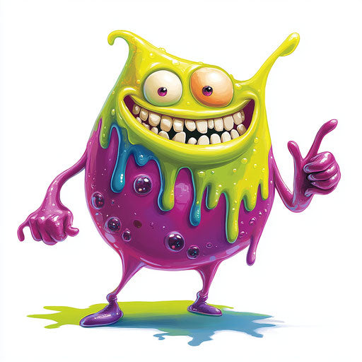 Humorous cartoon of a slime with human characteristics