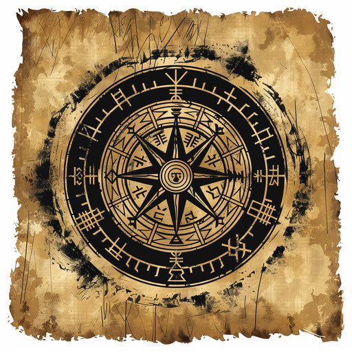 Rustic tattoo sketch of a Viking compass