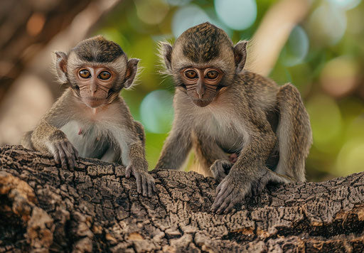 Young monkeys on tree trunk nature photo national geographic style